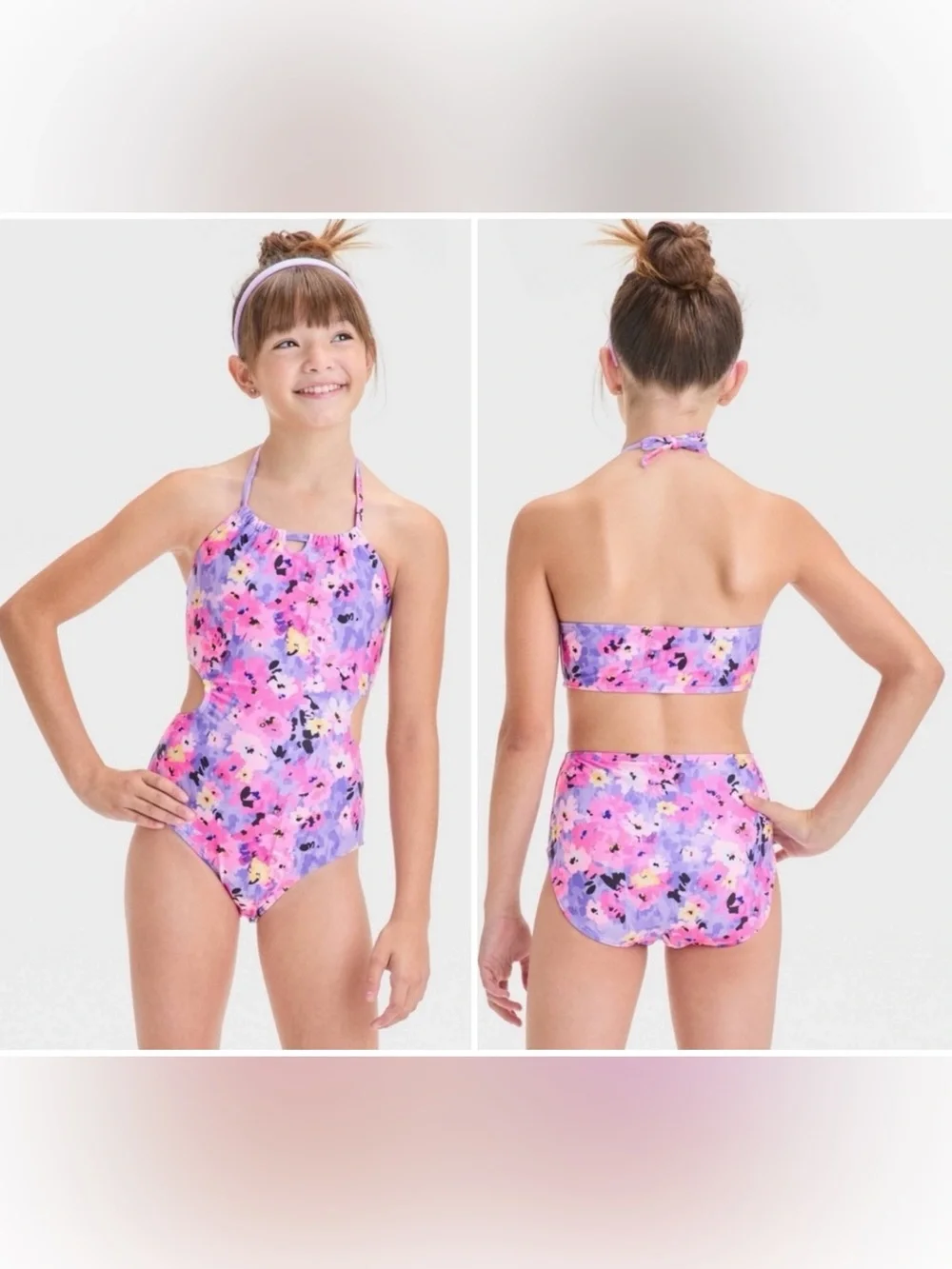 NWT! Art Class Floral Watercolor Floral Lilac & Pink Cutout One Piece Swimsuit S